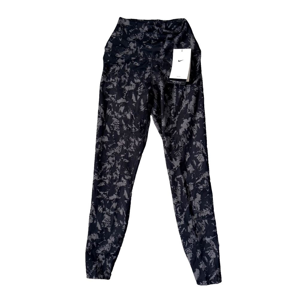 Nike One Dri-FIT Leggings Women's XS High-Rise 7/8 Black Gray Print FZ3229-010 N